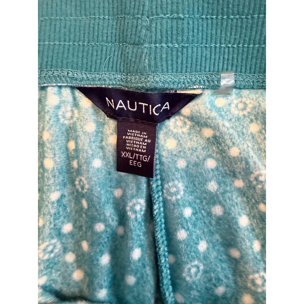 Nautica Pajama Pants Women XXL Teal Excellent Polka Dot Loungewear Drawstring‎